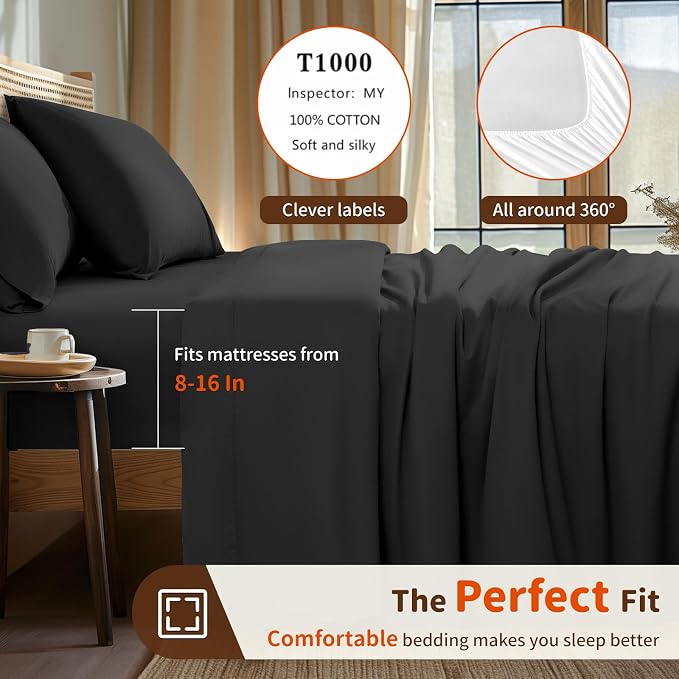 LBRO2M 1000 Thread Count 100% Egyptian Cotton Sheets Set Twin, 3 Piece Sets Bed - Image 3