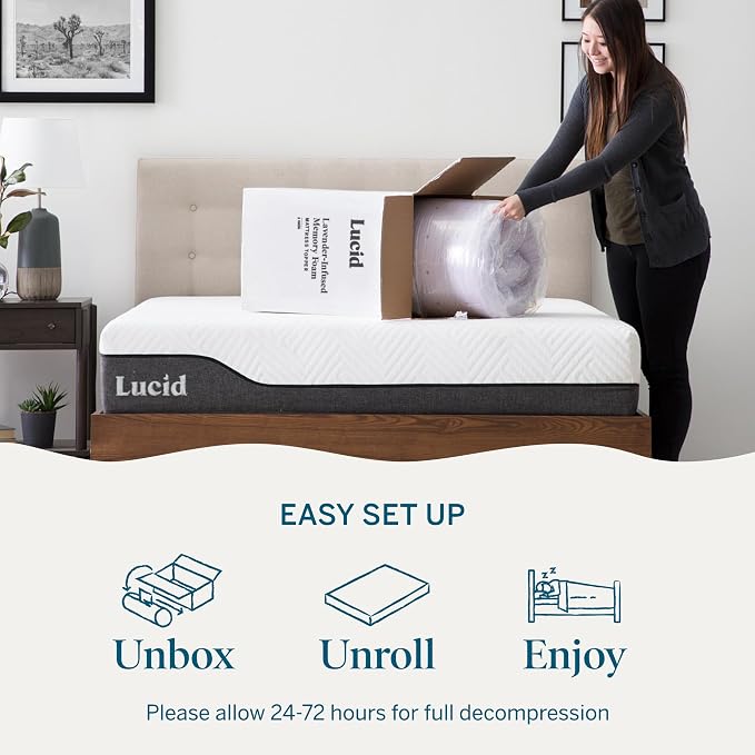 Lucid 3 Inch Lavender Memory Foam Mattress Topper, California King Size – - Image 2