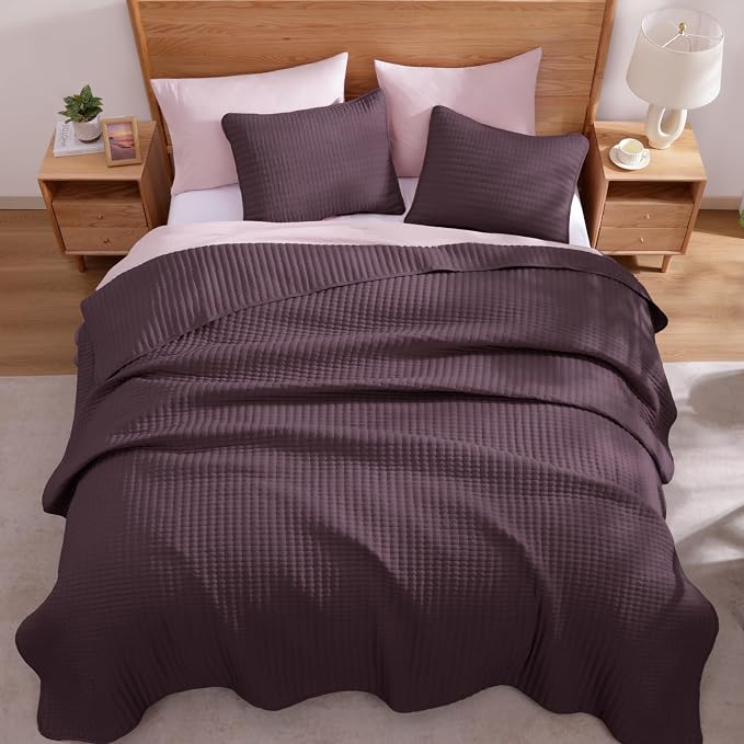 WRENSONGE King Size Quilt-3 Pieces Lightweight Italian Plum Bedspreads King - Image 4
