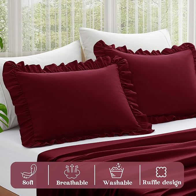 KKJIAF Ruffle Pillow Cases King Size Set of 2, Ruffled Pillow Covers - Image 4