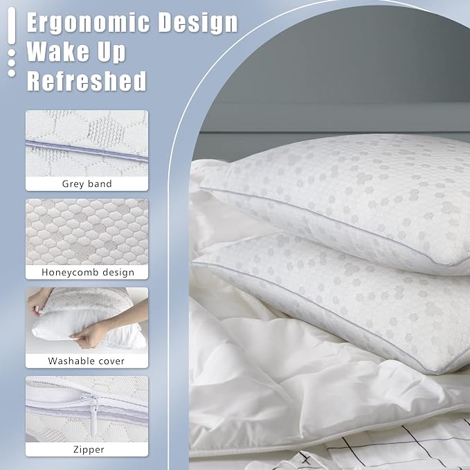 HIMOON Shredded Memory Foam Pillows, Medium Firm Standard Size Pillows 2 Pack - Image 4