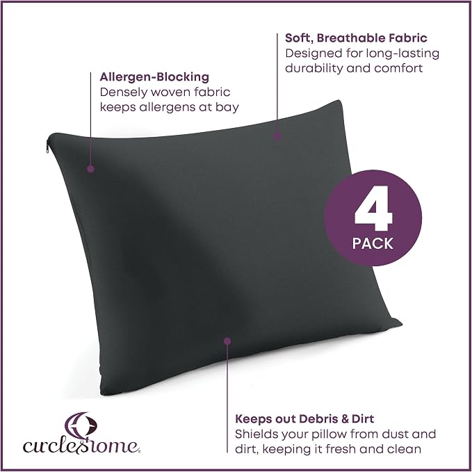 CirclesHome Pillow Protectors 4 Pack King Zippered - Image 2