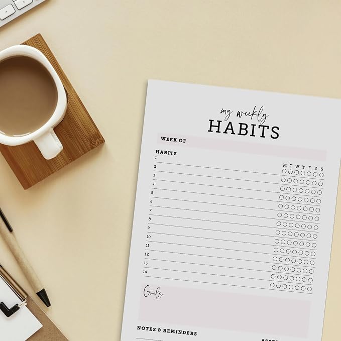 CARDAMONOLY Habit Tracker Notepad in Black and Light Pink- 50 Page Tear Off - Image 6