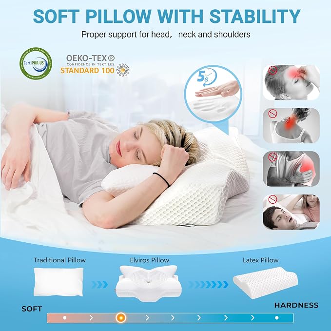 Elviros Cervical Memory Foam Pillow, 2 Pack Pillows - Image 4