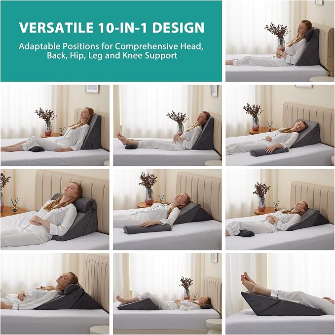 Bedluxe 3Pcs Orthopedic Bed Wedge Pillow Set, Foam Wedge Pillow Post Surgery - Image 2