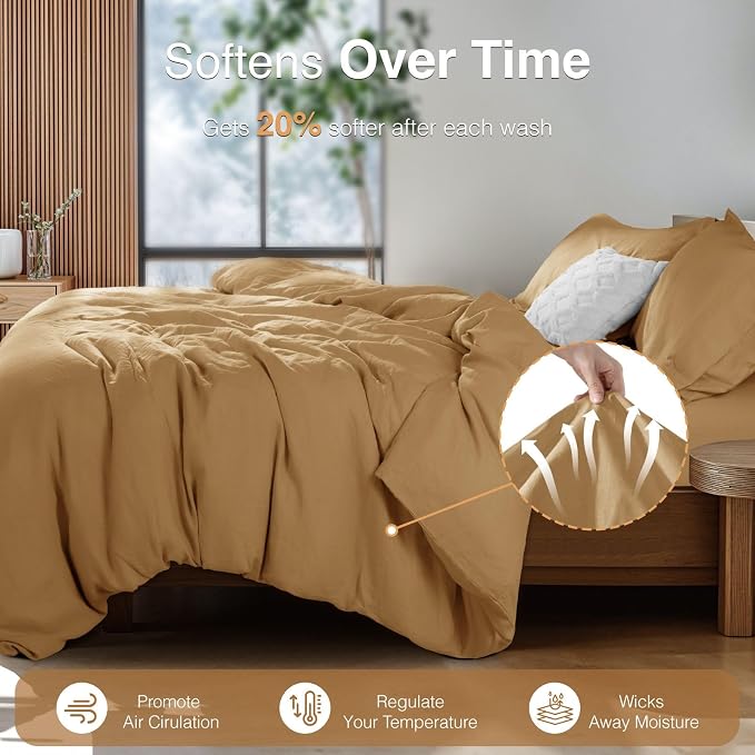 SONORO KATE 100% French Linen Duvet Cover Queen Size, Soft Breathable - Image 5