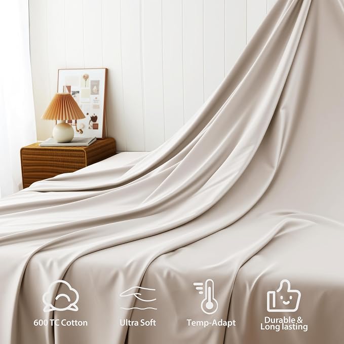 Cotton Flat Sheets Only, 600 TC 100% Cotton Flat Sheet Top Sheet Only, Cal King - Image 4