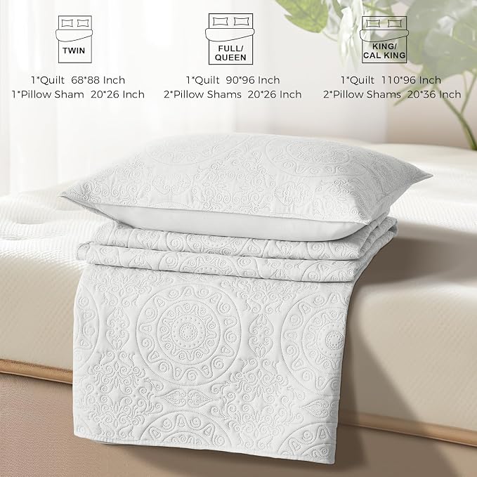 WURUIBO White Quilt Set Twin Size, Embossing Microfiber Bedspreads - Image 7