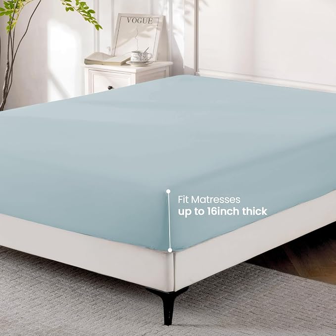 ROSE&RISY Light Blue King Fitted Sheet, Soft and Breathable - Image 4