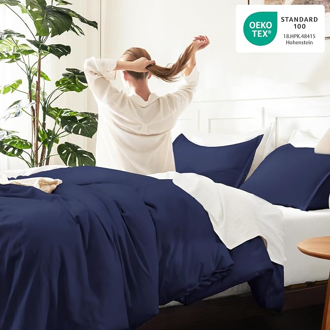 Litanika Navy Blue Twin/Twin XL Comforter Set, 2 Pieces Lightweight Solid - Image 4