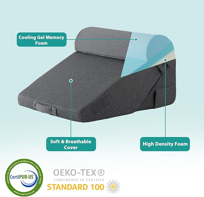 Bedluxe Adjustable 4pcs Bed Wedge Pillow Set, Memory Foam Wedge Pillow Post - Image 4