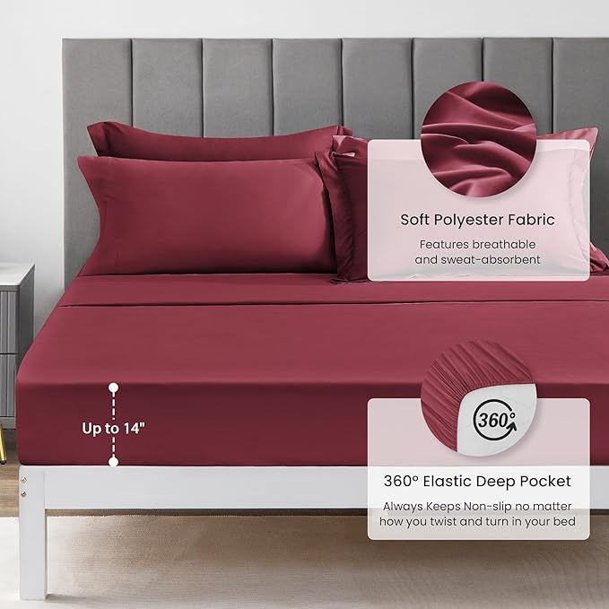 Love's cabin Queen Comforter Set Burgundy, 7 Pieces Queen Bed in a Bag - Image 5
