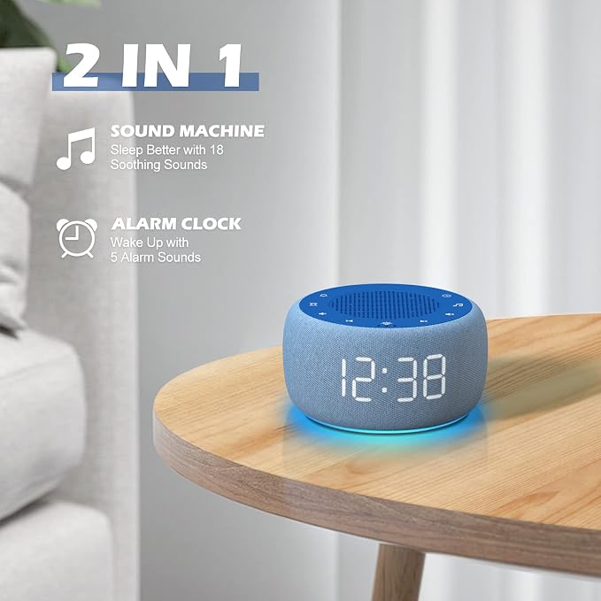 Buffbee Sound Machine & Alarm Clock 2-in-1, 0-100% Clock Face Brightness - Image 2