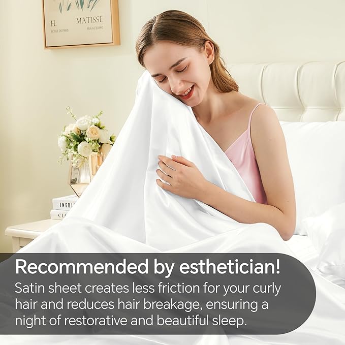 BEDELITE Satin Sheets Full Size Bed Set, Luxury Soft White Silky Sheet - Image 4