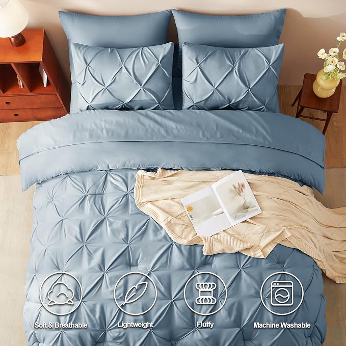 CozyLux California King Comforter Set Mineral Blue, 7 Pieces Cal King Pintuck - Image 2
