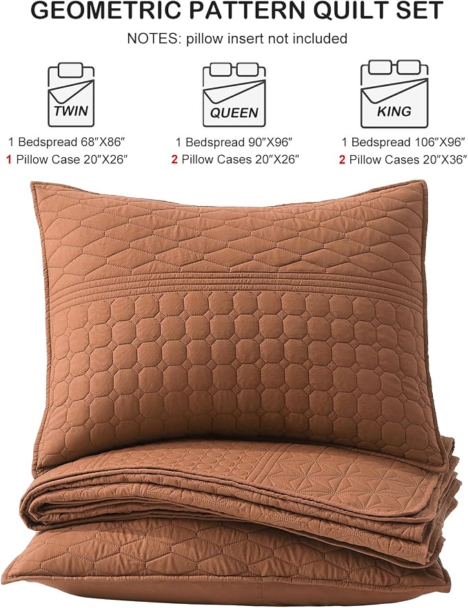 HORIMOTE HOME Burnt Orange Queen Size Quilt Set - Image 7