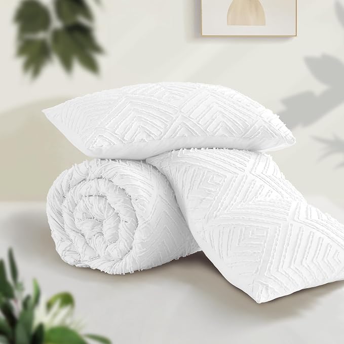 Andency White Comforter Set Queen Size, Boho Lightweight Fluffy Bedding - Image 3