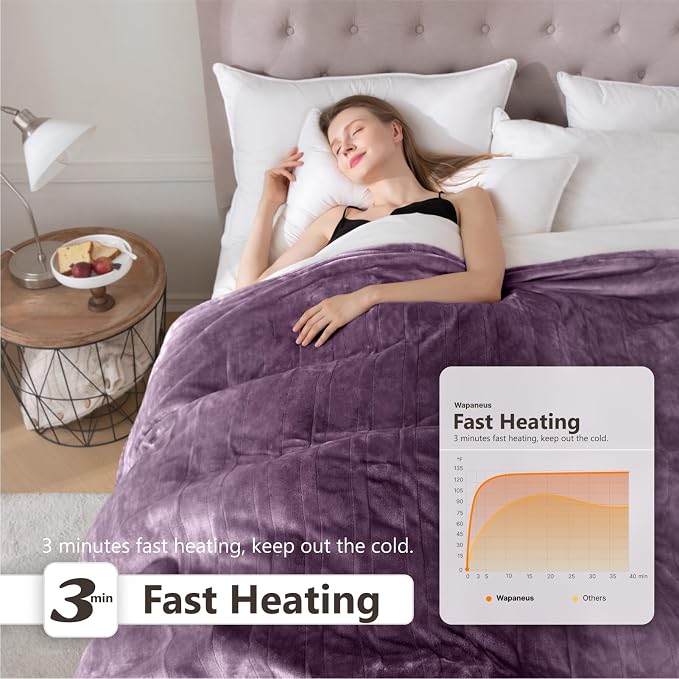 Wapaneus Heated Blanket Electric Blanket 62" x 84" Twin Size - Image 3