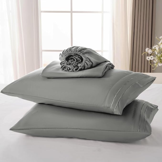 ROSE&RISY Light Grey Queen Sheet Set, 4 Pieces Soft Bedding Queen Sheet Set - Image 6
