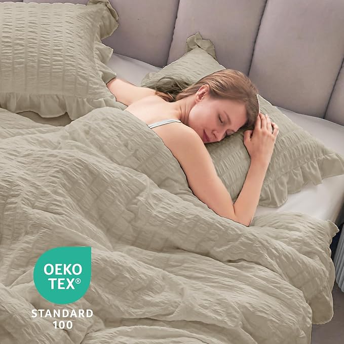 JOLLYVOGUE King Size Comforter Set, 3 Pieces Linen Seersucker Comforters King - Image 6