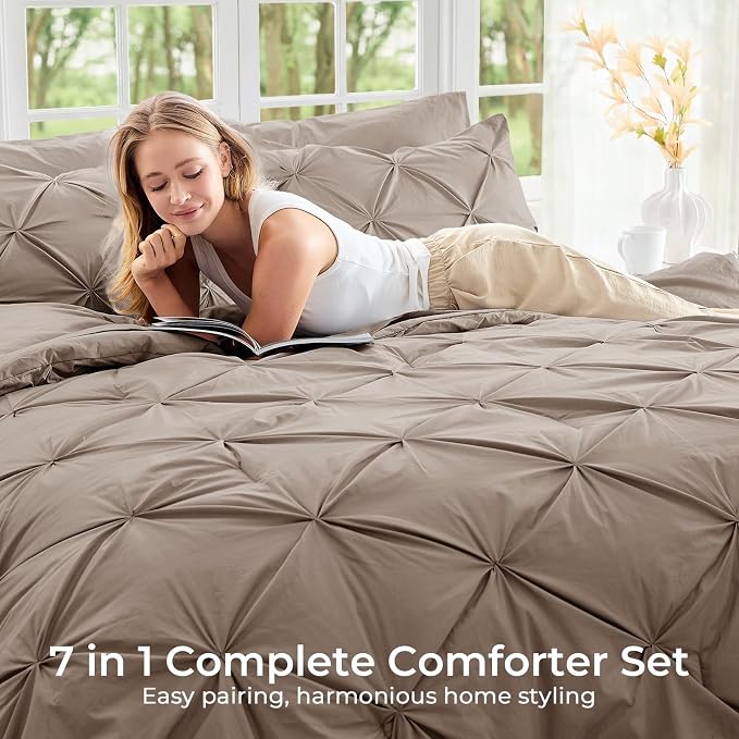 Sasttie Full Size Comforter Set, 7-Piece Bed in a Bag, Pintuck Bedding Set - Image 6