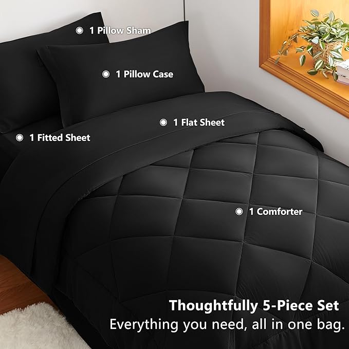 CozyLux Twin XL Comforter Set Black - Image 3