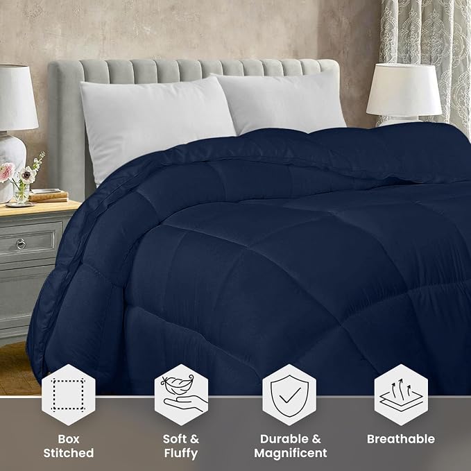 Utopia Bedding King Comforter Duvet Insert, Quilted Navy Comforter - Image 3
