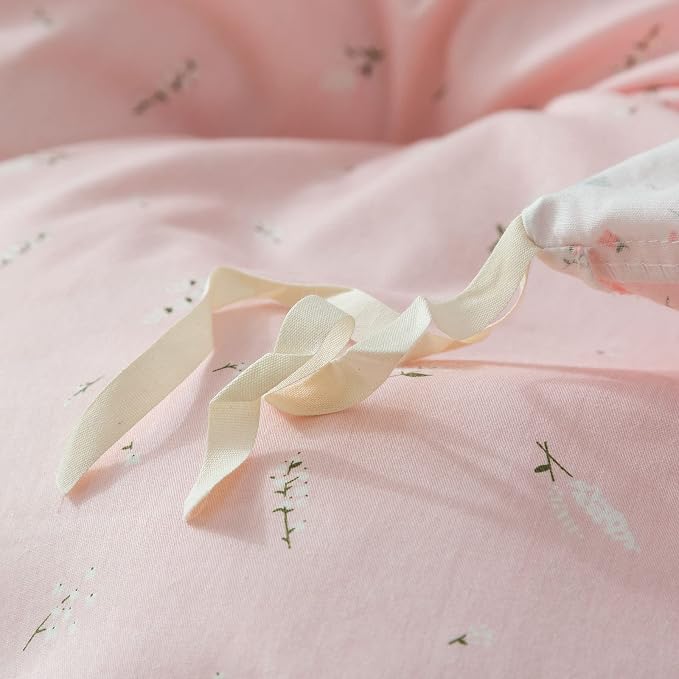 mixinni White Pink Floral Duvet Cover Queen Size Girls Garden Style 100% Cotton - Image 7