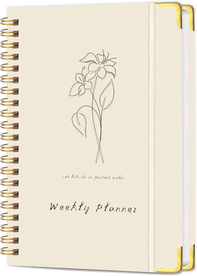 Undated Weekly Planner with Metal Corner Hardcover Notebook, A5 Size Journal by KAICNPAPER