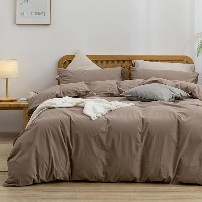 BESTOUCH Duvet Cover Set 100% Washed Cotton Linen Feel Super Soft Comfortable by BESTOUCH