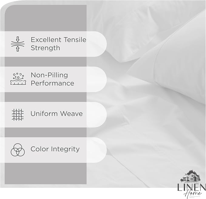 Linen Home 100% Cotton Percale Sheets King Size, Snow White, Deep Pocket - Image 2