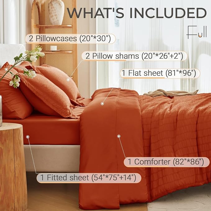 MUXHOMO 7 Pieces Full Comforter Set, Seersucker Bed in a Bag Full Size - Image 4