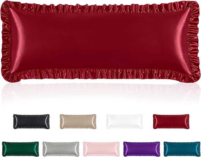Homiest Ruffle Satin Body Pillow Cover, Silky Satin Body Pillowcase by Homiest