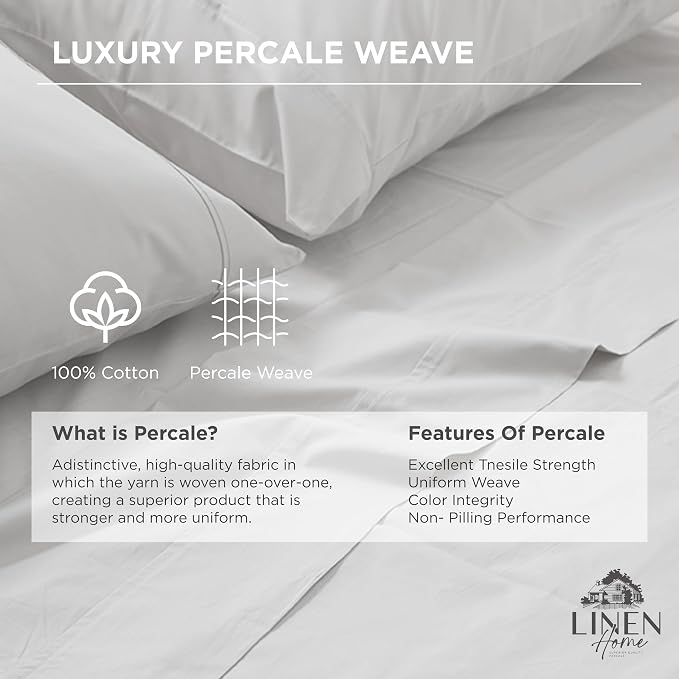 Linen Home 100% Cotton Percale Weave Fitted Sheet, Twin Size, 1 Deep Pocket - Image 2