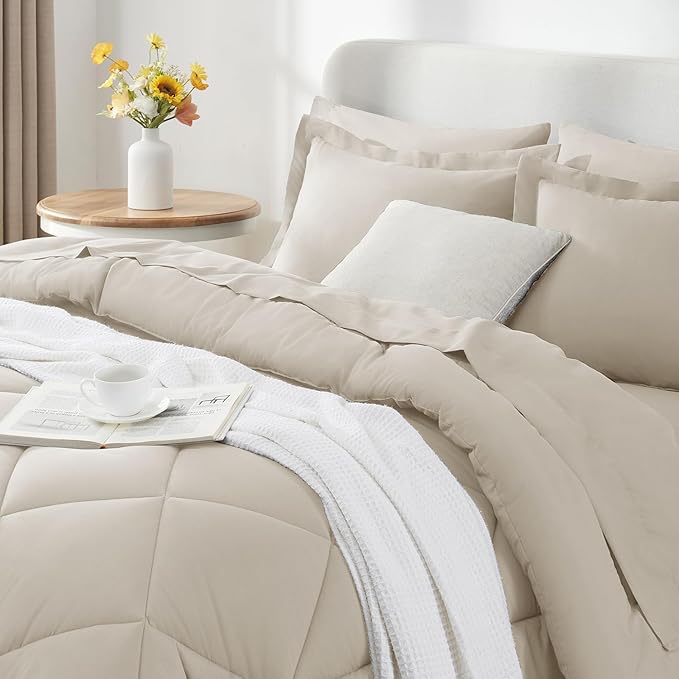 CozyLux King Size Comforter Set Beige - Image 3