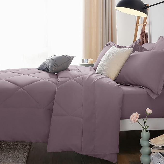 CozyLux Oversized King Comforter Set Dusty Purple, 7 Pieces Bed in a Bag - Image 9