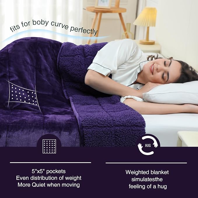 Aemicion Weighted Blanket Queen Size 15lbs, Dual Sided Cozy Fluffy Sherpa Heavy - Image 3