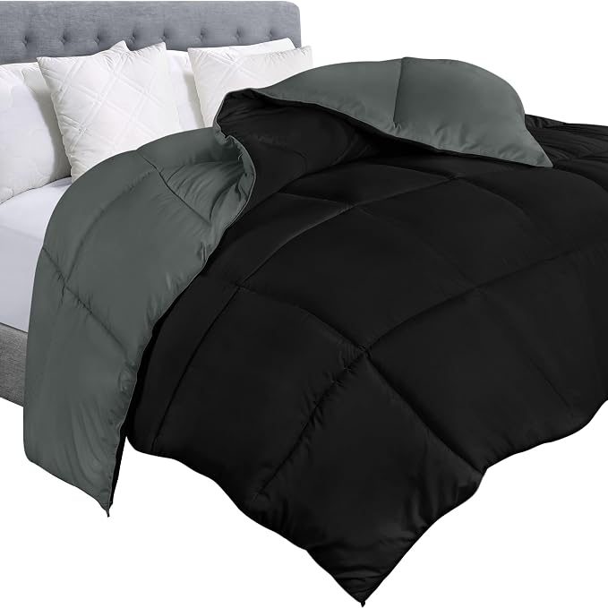Utopia Bedding King Comforter Duvet Insert, Reversible Black/Grey Quilted by UTOPIABEDDING