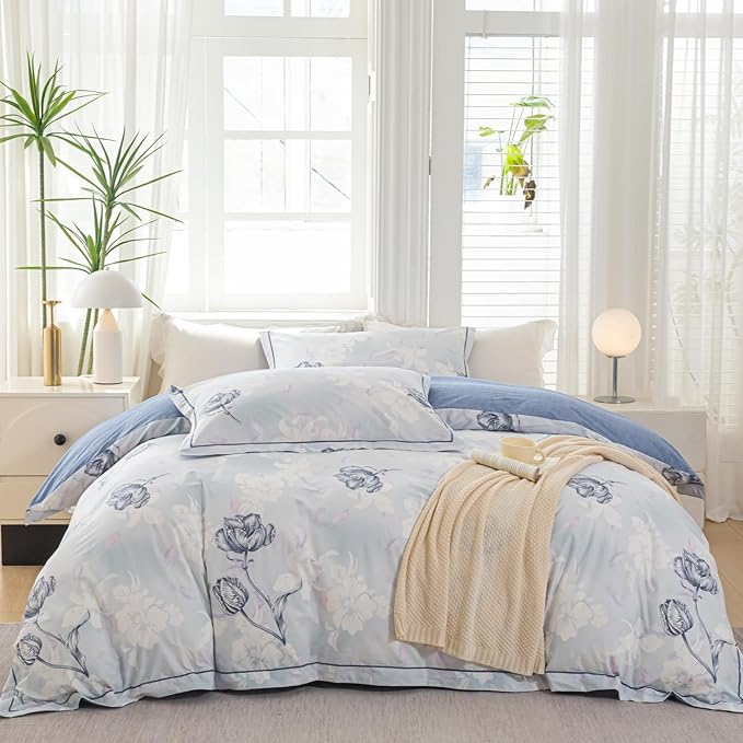OAITE Duvet Cover Set Twin Size Floral Pattern 500 Thread Count Ultra Soft 100% by OAITE