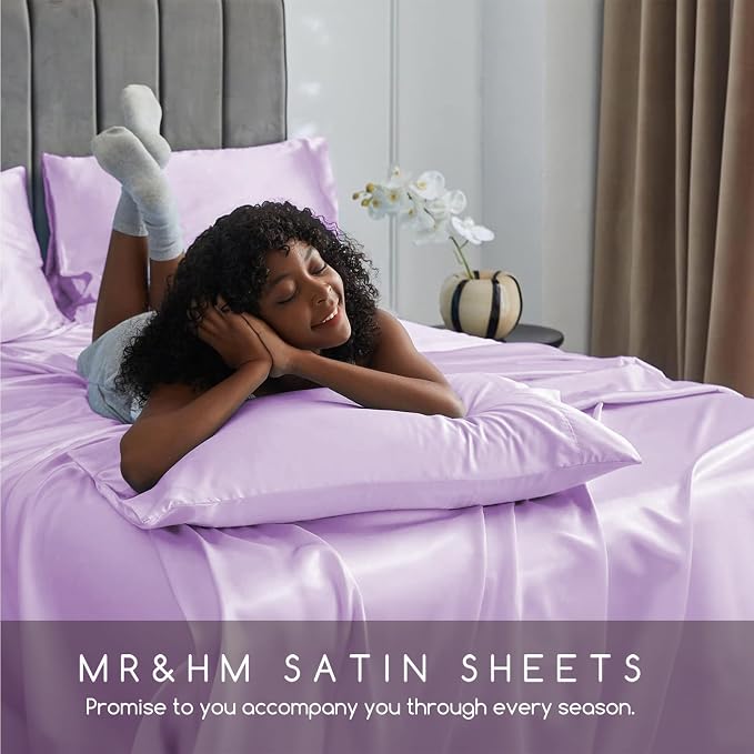 MR&HM Satin Bed Sheets with Elastic Corner Straps, Full Size Sheets Set - Image 6
