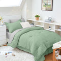 HYMOKEGE Sage Green/Light Grey Twin XL Comforter Set Seersucker 5 Pieces by HYMOKEGE