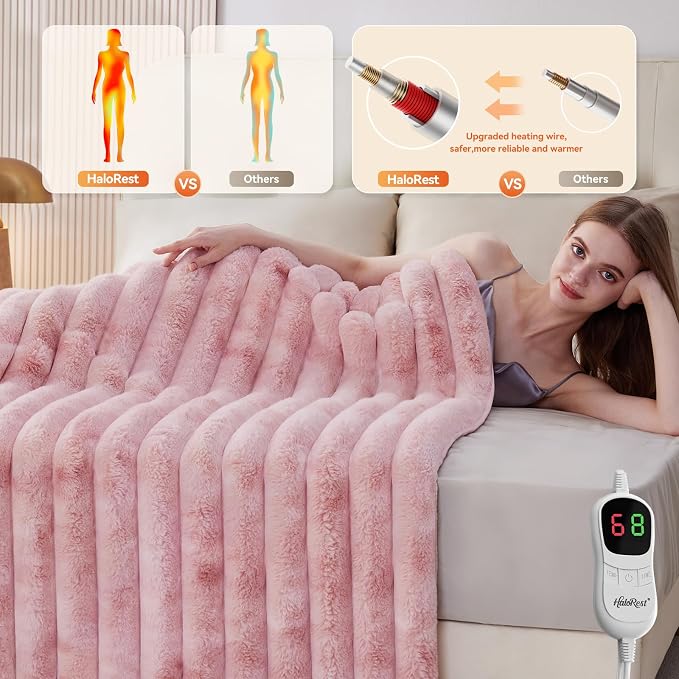Heated Throw Blanket, Faux Fur Cozy Heating Blanket - Image 2