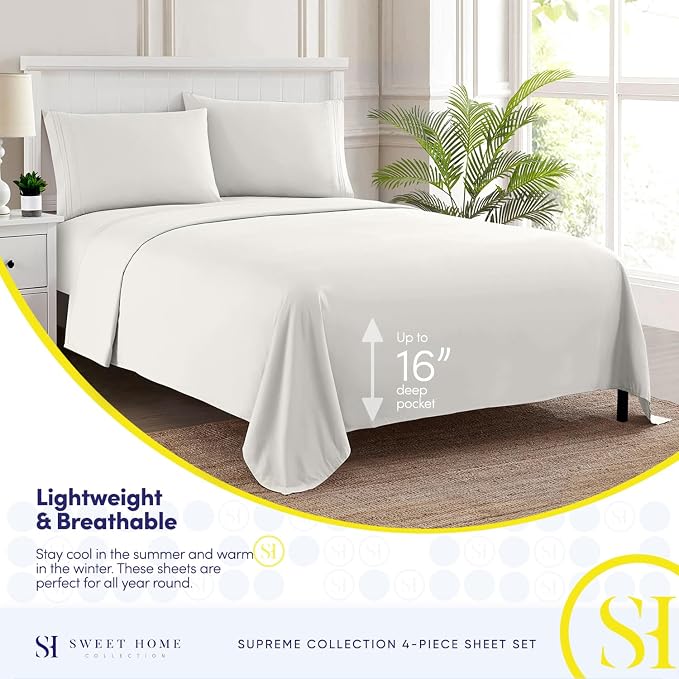 1800 Thread Count Sheet Set – Soft Egyptian Quality Brushed Microfiber Sheets – - Image 3