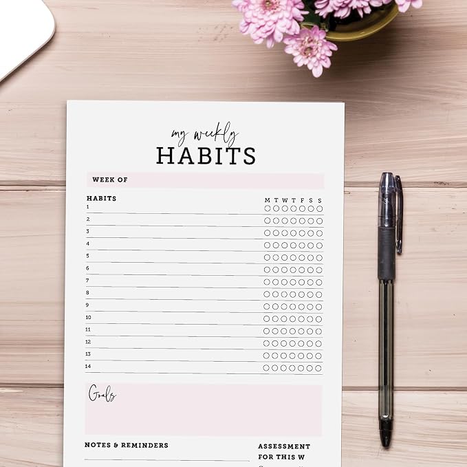 CARDAMONOLY Habit Tracker Notepad in Black and Light Pink- 50 Page Tear Off - Image 8