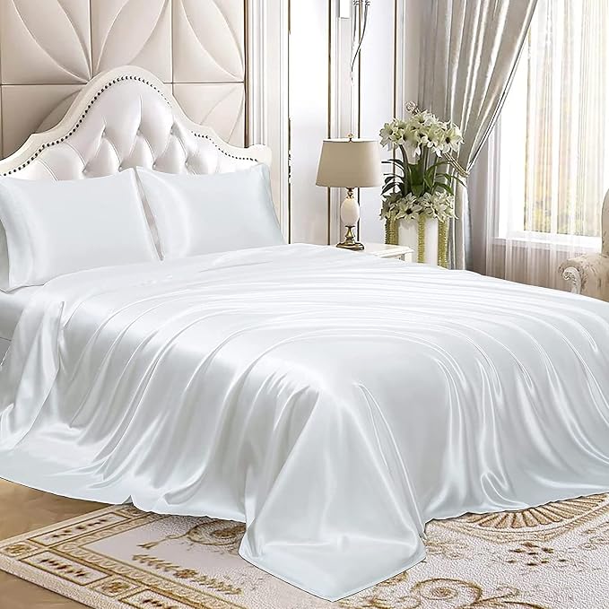 Homiest White Satin King Size Luxury Flat Sheet - Image 4