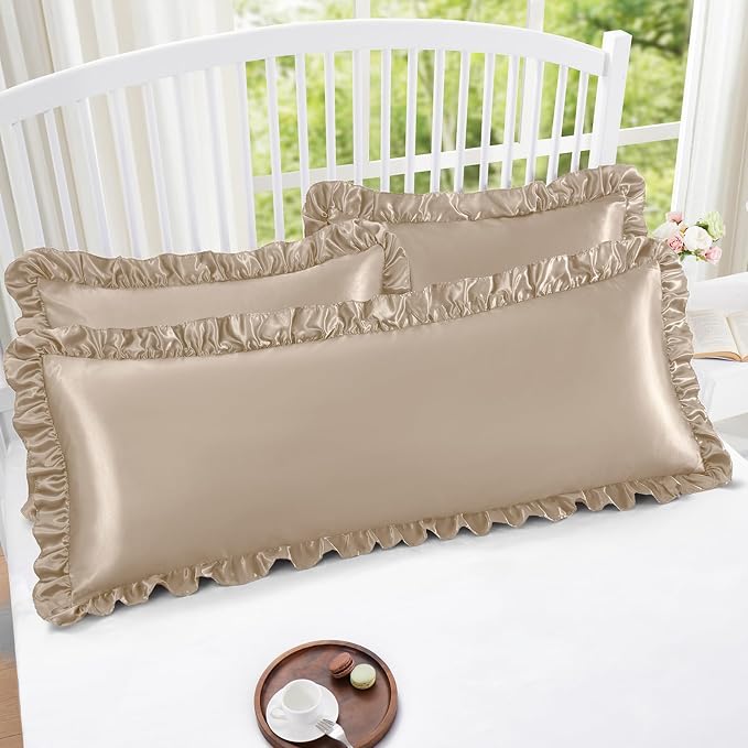 Homiest Ruffle Satin Body Pillow Cover, Silky Satin Body Pillowcase - Image 5