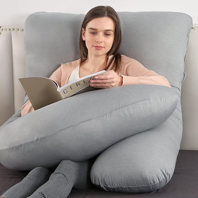 Elover Pregnancy Pillows, U-Shape Full Body Pillow Cooling Cover Dark Grey - Image 4