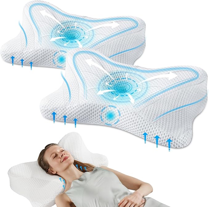 DUMOS Cervical Neck Pillow, Cooling Ergonomic Memory Foam Pillows by DumosLifestyle