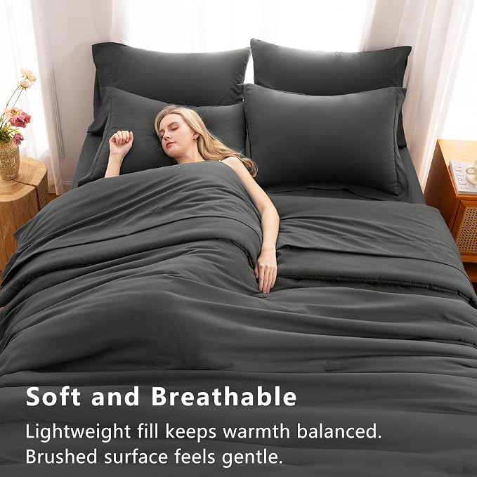 CozyLux Twin Comforter Set Dark Grey, 5 Pieces Bed in a Bag Twin Comforter Set - Image 5