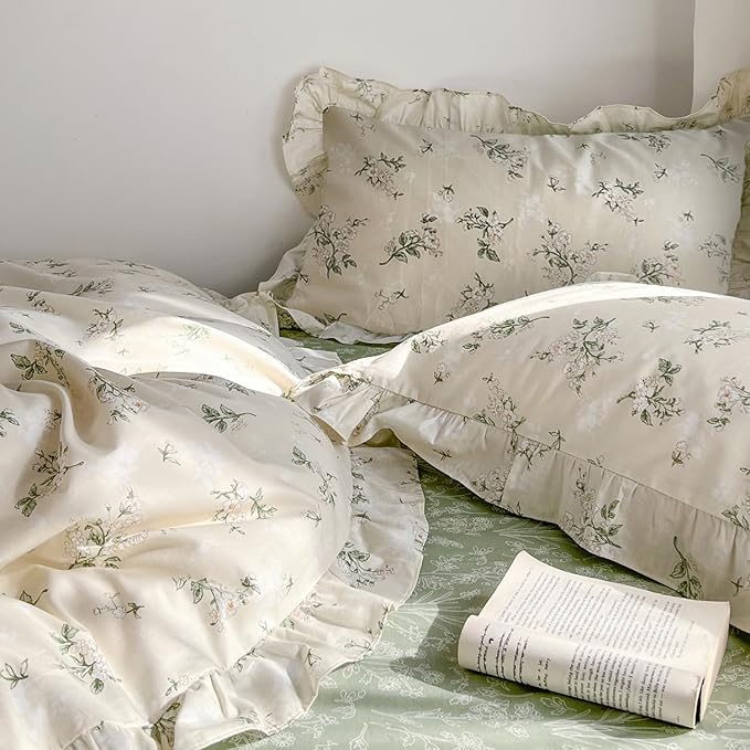 mixinni Reversible Sage Green Floral Duvet Cover Set Twin Size - Image 6